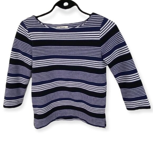Madewell Gallerist Ponte Striped Sweater Top Blue White Size XS Boatneck Knit - Picture 2 of 6